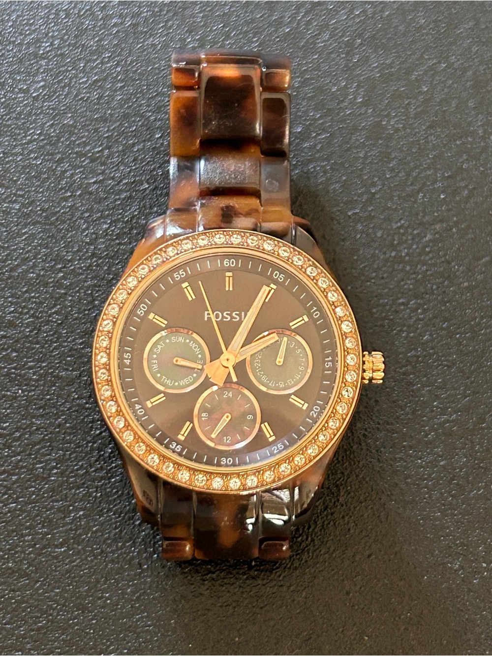 Fossil Tortoise Rose Gold Crystal Watch